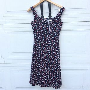 Vintage sleeveless cherry print dress with front tie